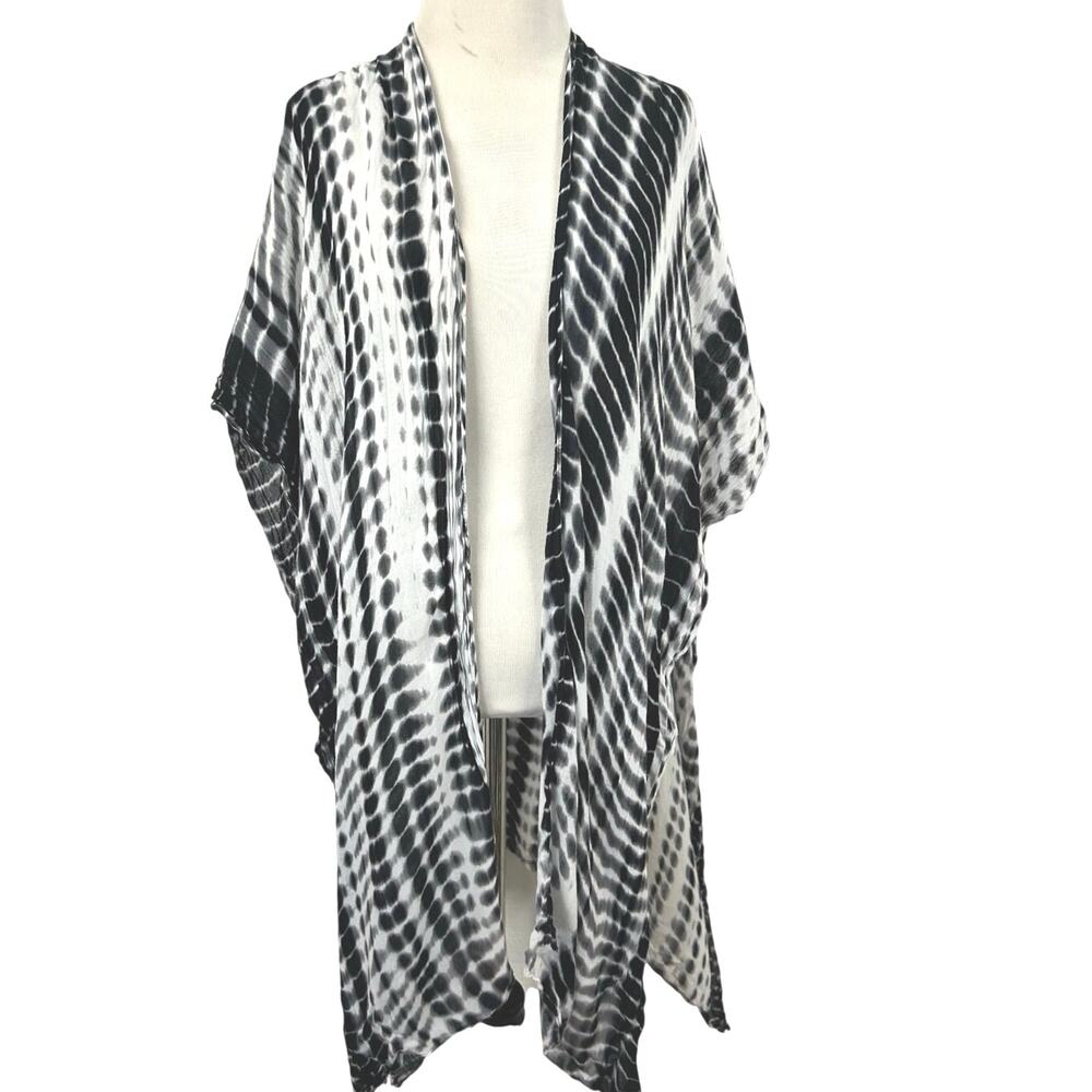 Michael Stars Black White Tie Dye Kimono Open Front Duster Boho OS